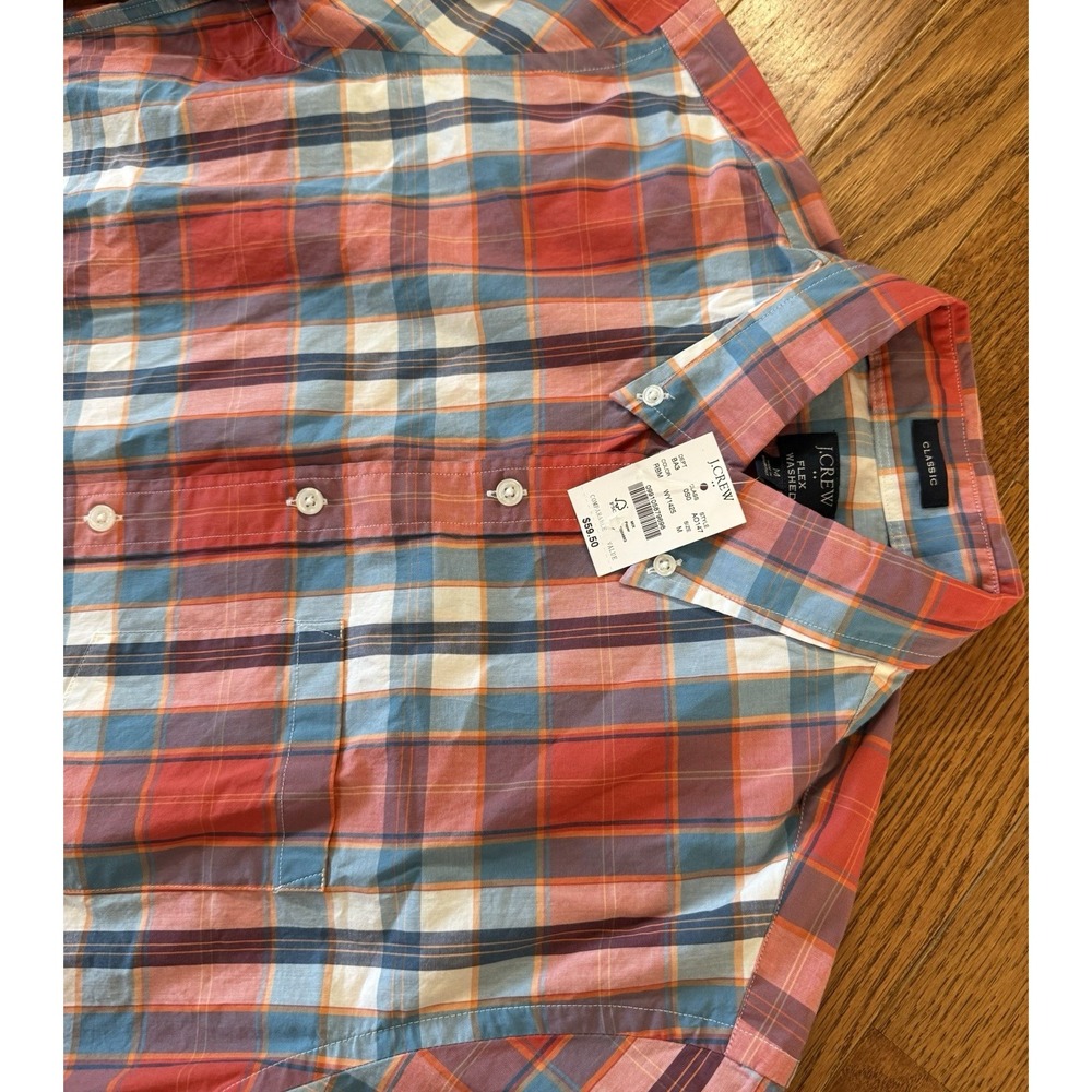 NWT J.Crew Shirt Men Medium Red Plaid Flex Washed Classic Button Down Wy1425